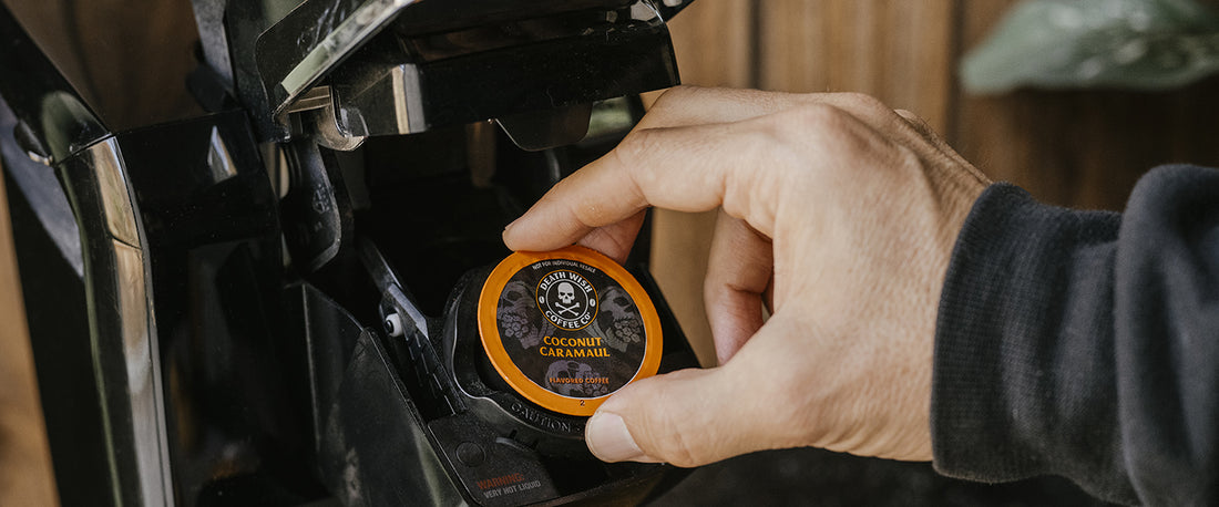 Brewing coffee using a single-serve coffee pod.