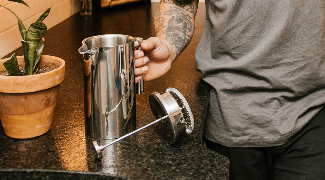 Brewing Death Wish Coffee using a French Press.