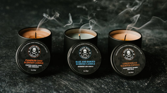 Death Wish Flavored Coffee scented candles.
