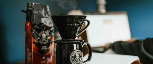 Brewing Death Wish Coffee using a ceramic Pour Over.