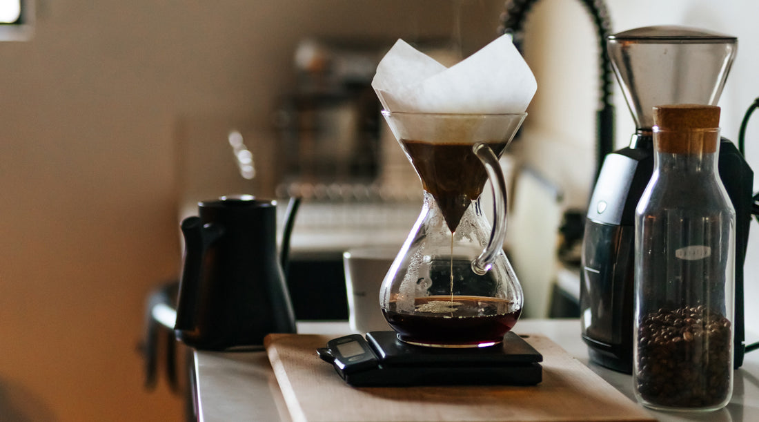 Brewing coffee utilizing the pour over method.