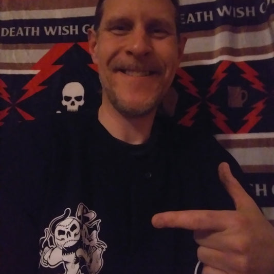 A member of team Pitch Black reppin' their jersey for the Death Wish Coffee Swig League.