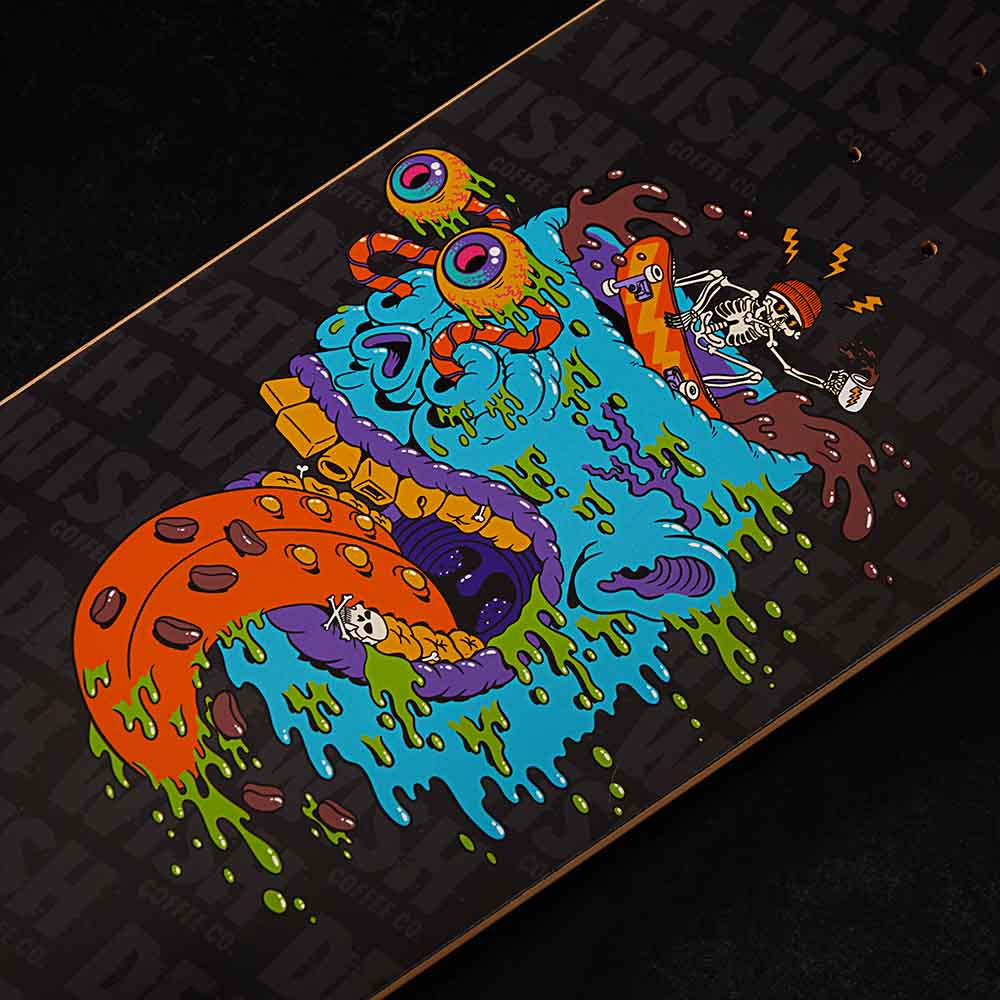 Death Wish Coffee x Cat Dirty Artist Series Skate Deck - Illustration Detail 1