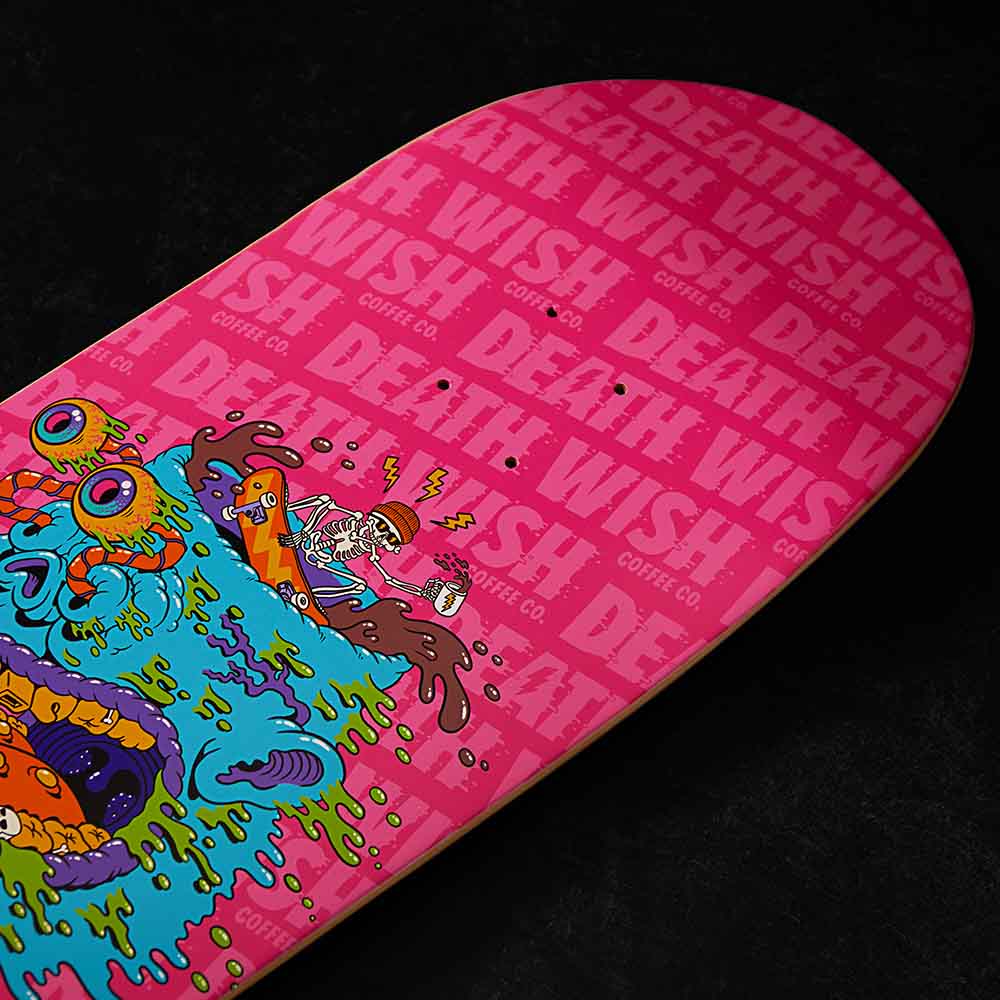 Death Wish Coffee x Cat Dirty - Pink Skateboard - Wordmark Detail