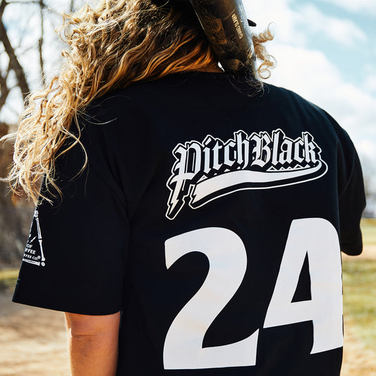 A look at the back of the Pitch Black Swig League Jersey.
