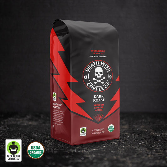 Death Wish Coffee - Dark Roast Ground 16oz Bag.