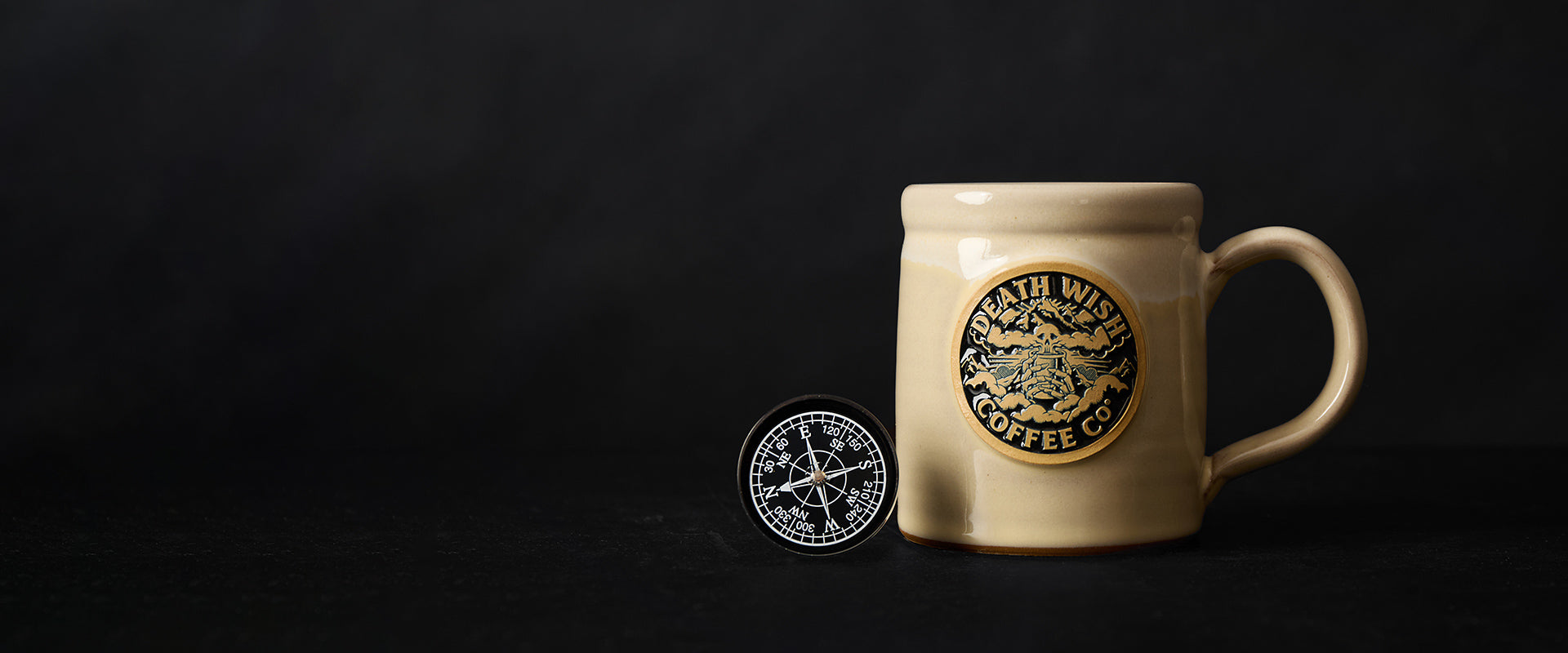 Shop the Death Wish Coffee Shrouded Mountain Mug and matching Compass.