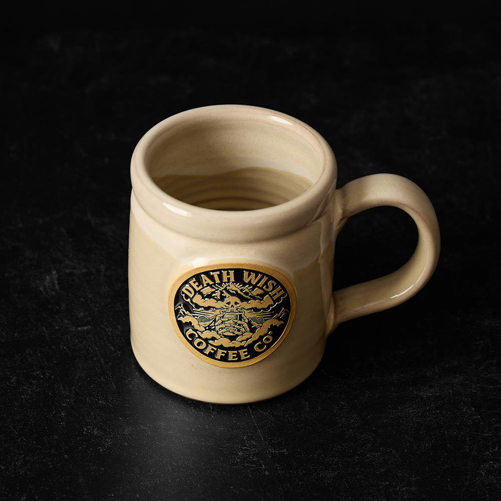 A top down view of the Death Wish Coffee Shrouded Mountain Mug.