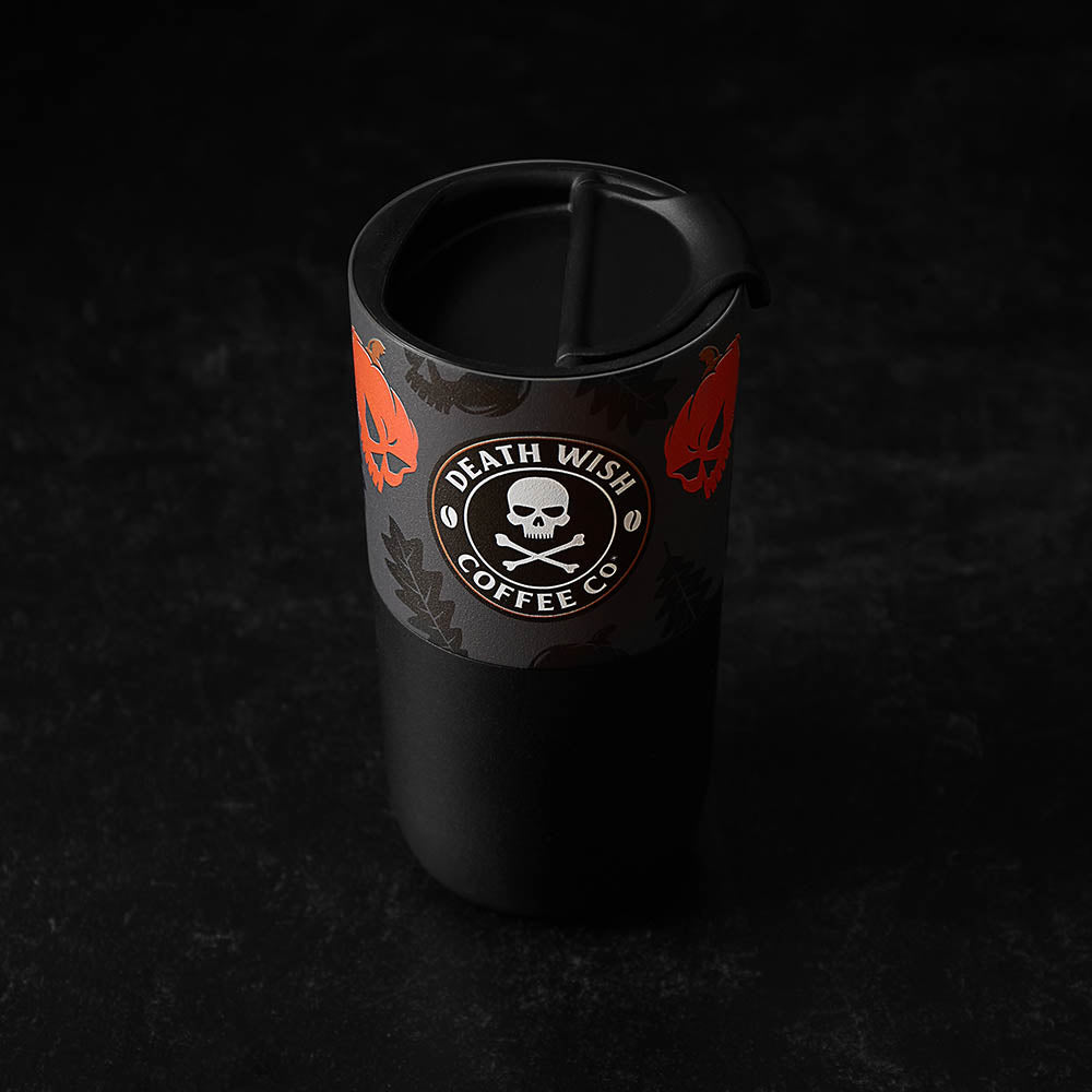 A top down view of the Death Wish Coffee Pumpkin Chai Klean Kanteen.