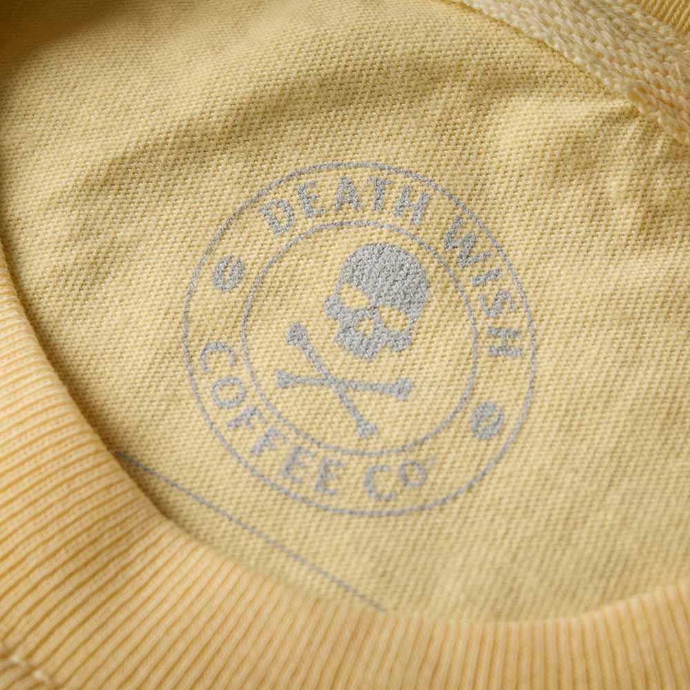 The interior label of the Death Wish Coffee Higher Ground Tee.