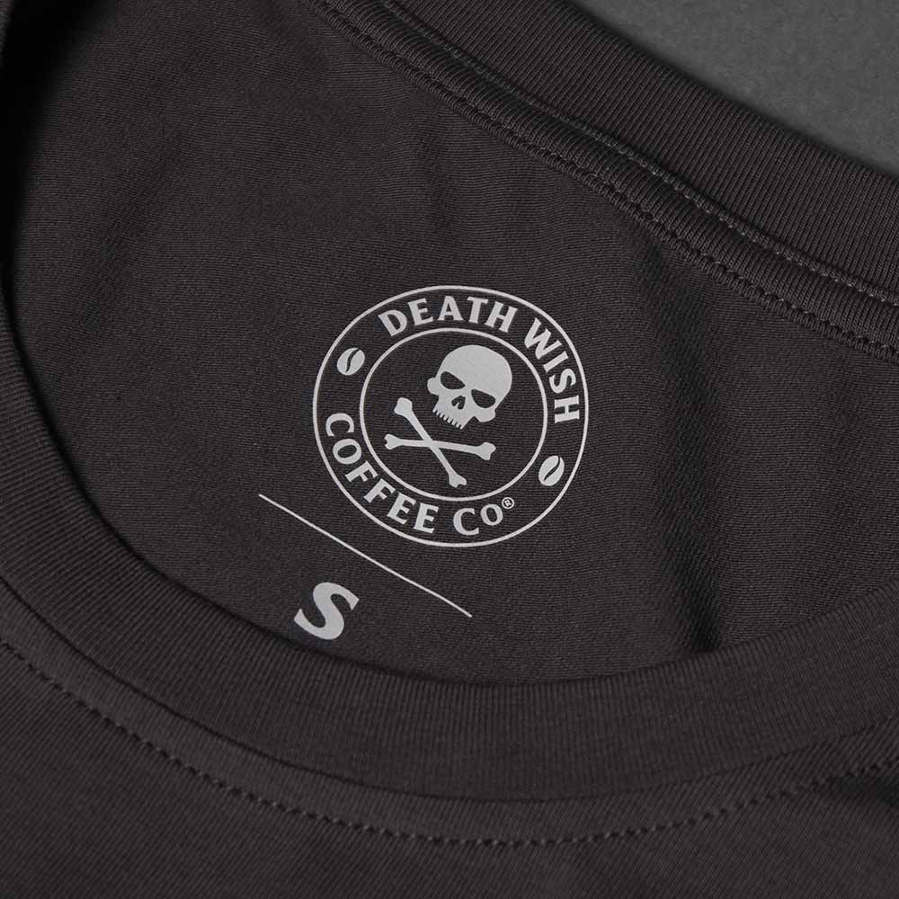 The interior neck label of the Death Wish Coffee Erebus Embossed Tee.