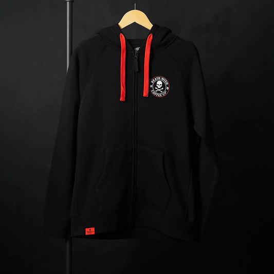 The front of the Death Wish Coffee Signature Zip Hoodie.
