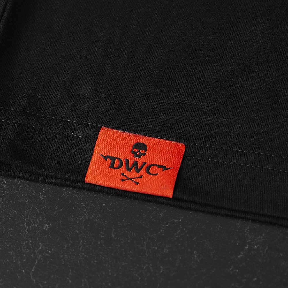 The woven tag on the Death Wish Coffee Signature Boxy Tee.