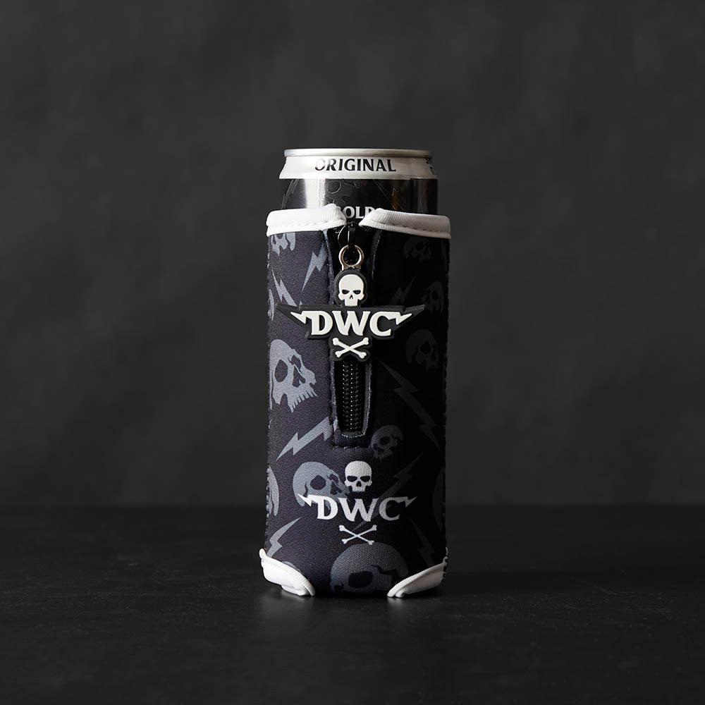 The back of the Death Wish Coffee Original Slim Can Koozie.