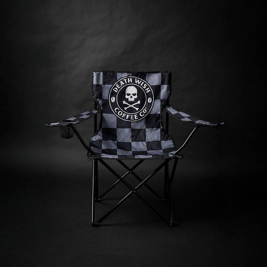 The front of the Death Wish Coffee Get Away Camp Chair.