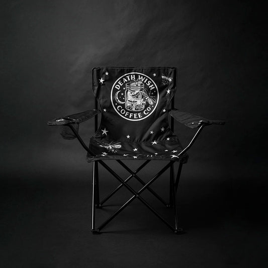 The front of the Death Wish Coffee Firefly Camp Chair.