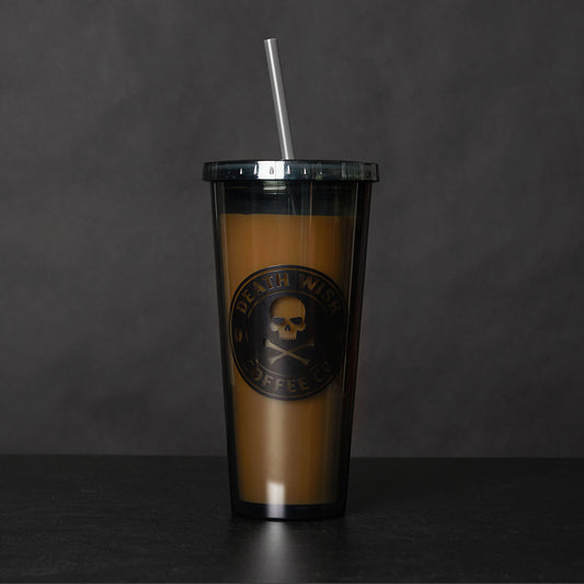 The front of the Death Wish Coffee Classic Tumbler.