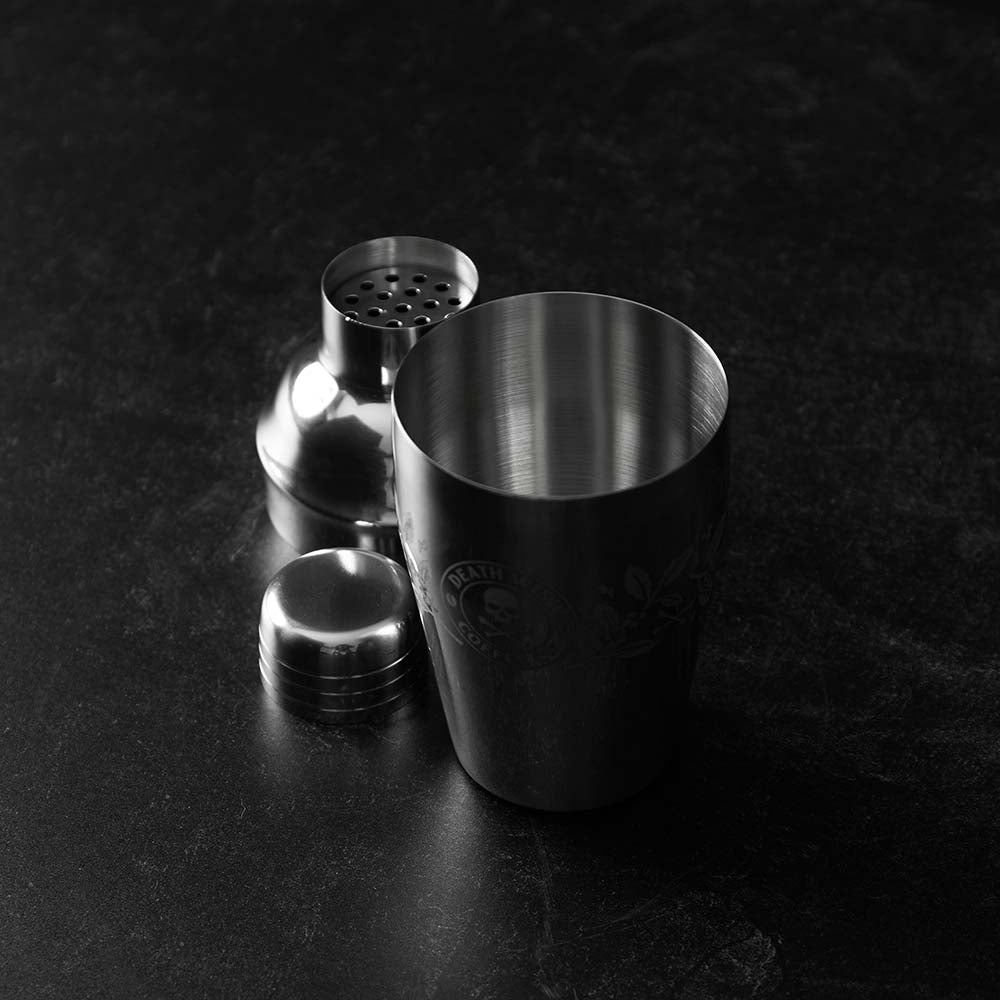 The Death Wish Coffee Sidekick Cocktail Shaker taken apart.