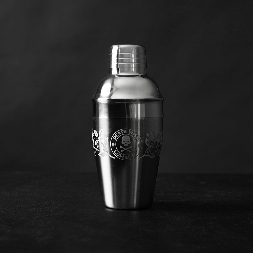 The front of the Death Wish Coffee Sidekick Cocktail Shaker.