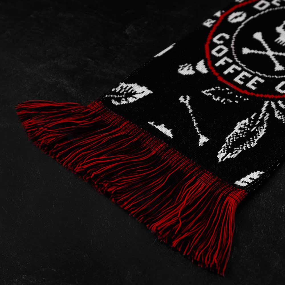 The end of the Death Wish Coffee Sacred Bloom Knit Scarf.