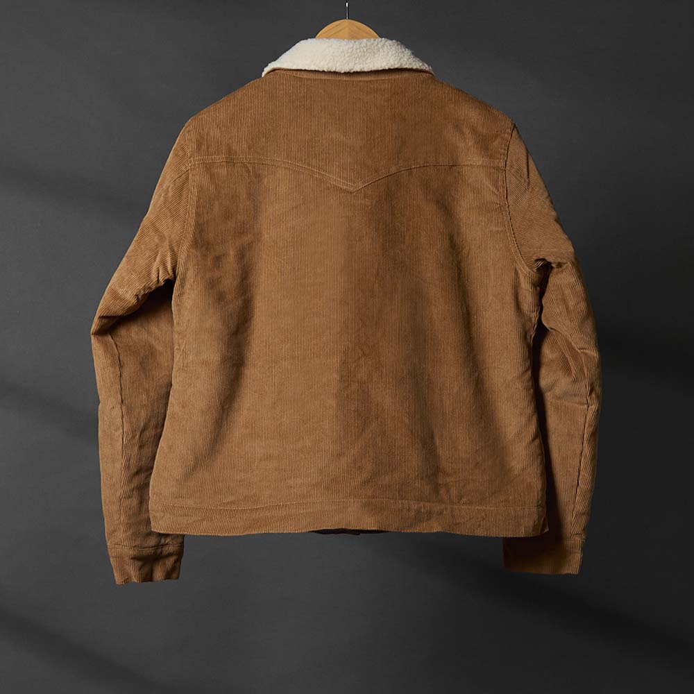 The back of the Death Wish Coffee Daily Grind Women's Corduroy Workwear Jacket.