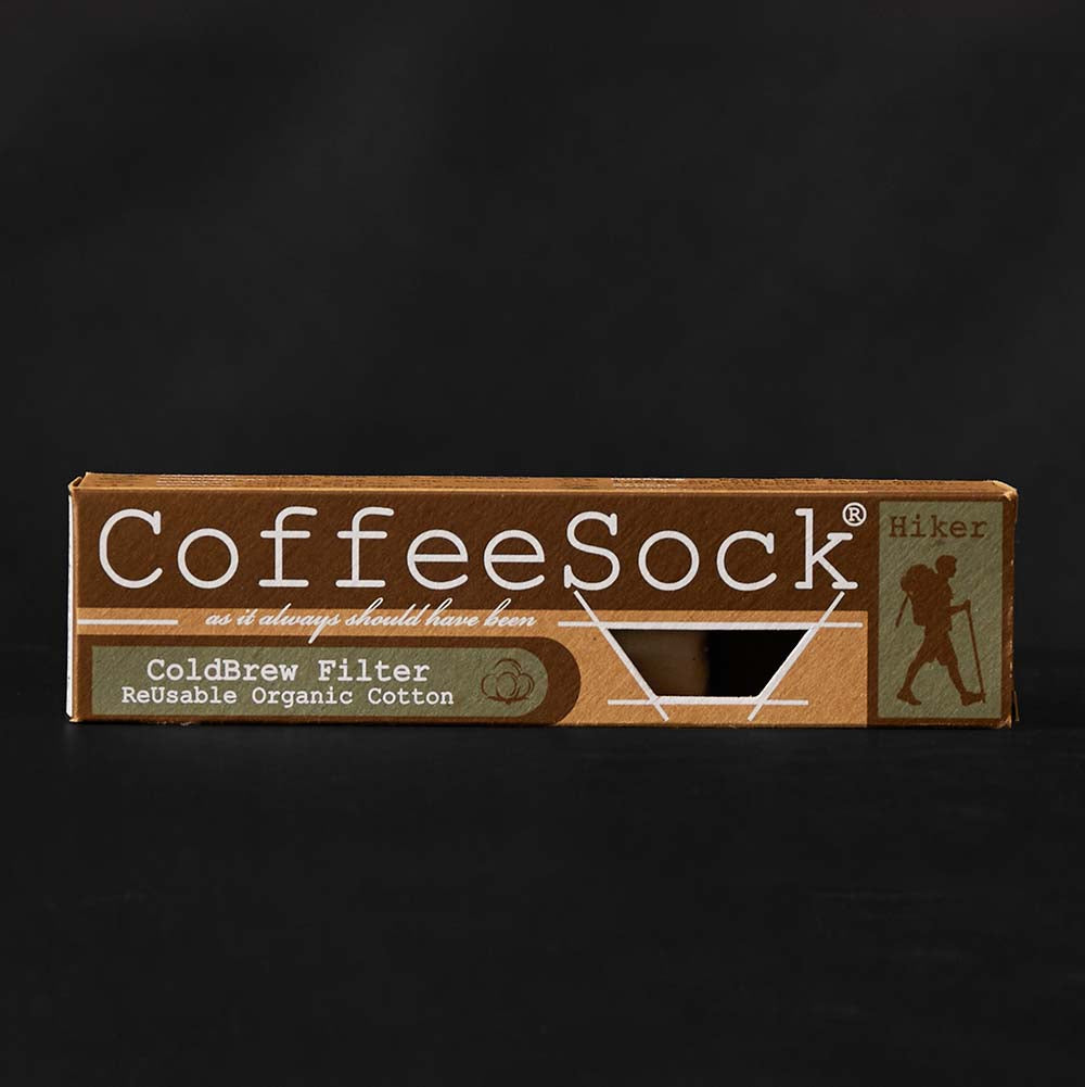Coffee Sock Reusable ColdBrew Filter - Hikers Edition in its packaging.