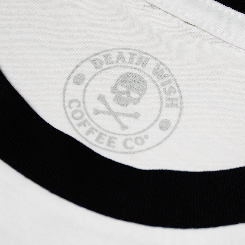 The inner neck label of the Death Wish Coffee Revolution Ringer Tee.