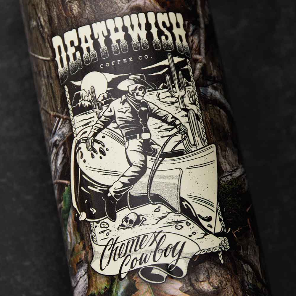 Graphic detail of the Death Wish Coffee Chemex Cowboy Klean Kanteen.