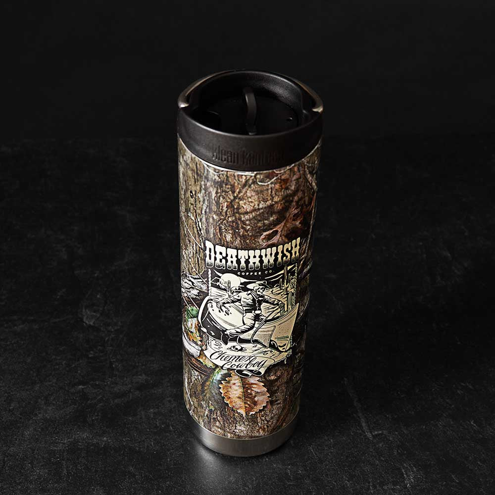 Top down view of the Death Wish Coffee Chemex Cowboy Klean Kanteen.