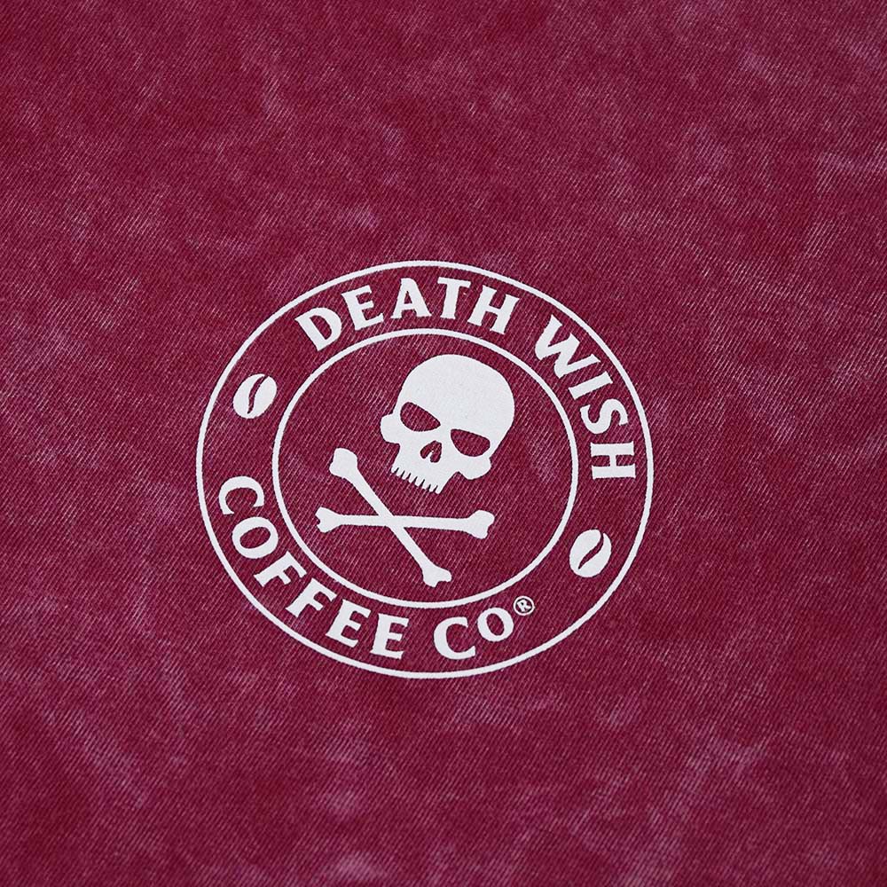 A close up of the Death Wish Coffee Red The Room Tee.