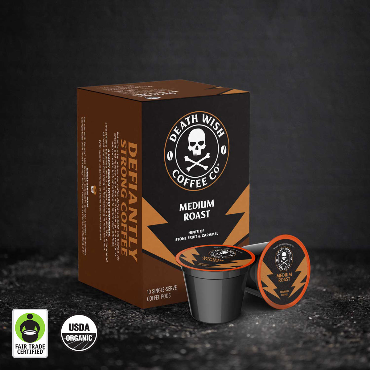 Death Wish Coffee Co Coffee, Medium Roast, Single Serve Pods - 10 pack, 0.44 oz pods