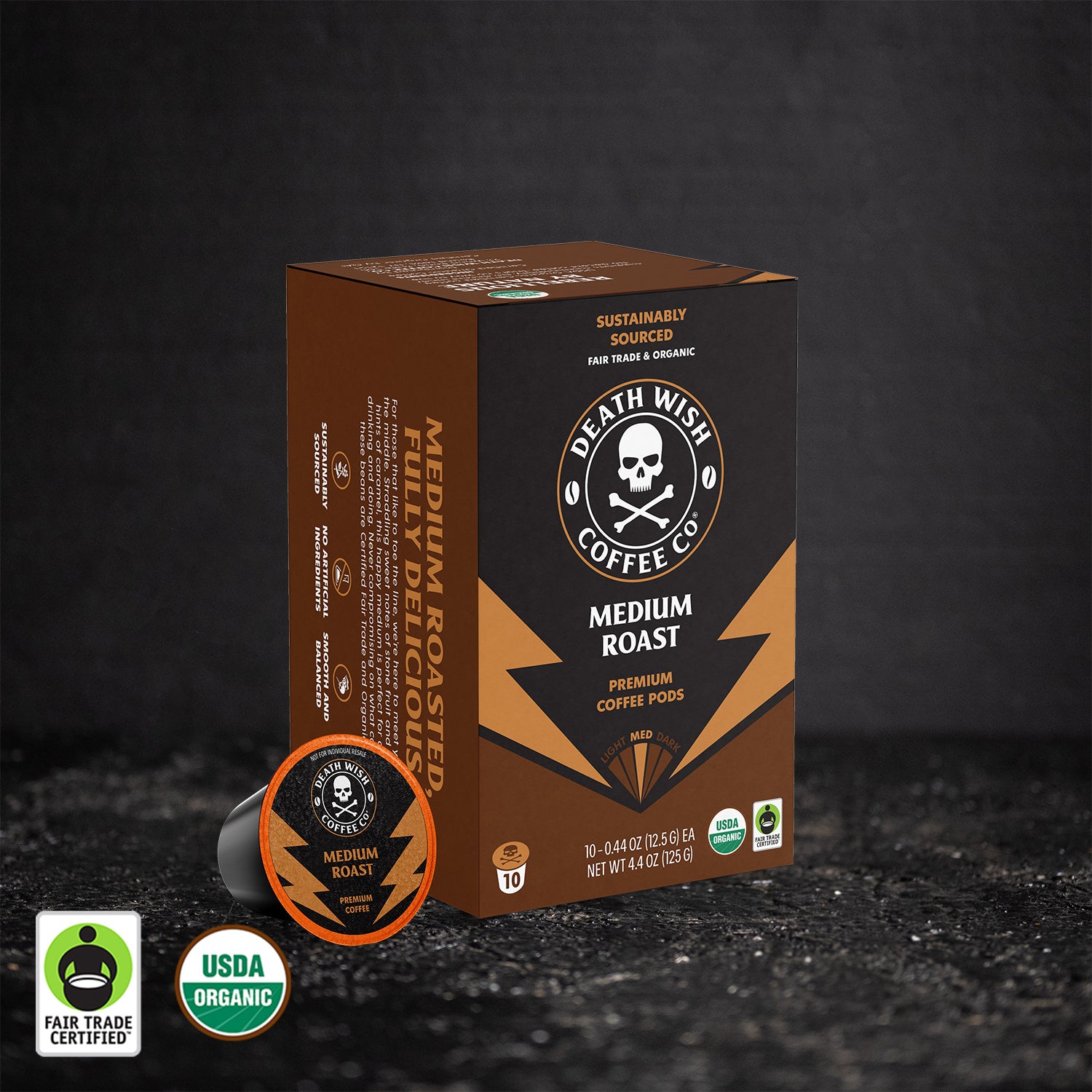 Death Wish Coffee - 10 Count Medium Roast Single-Serve Pods.