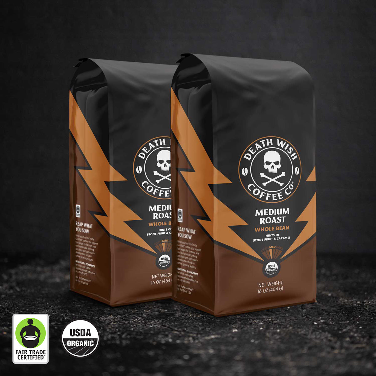 Death Wish Coffee Medium Roast Whole Bean Coffee - 2 Bags