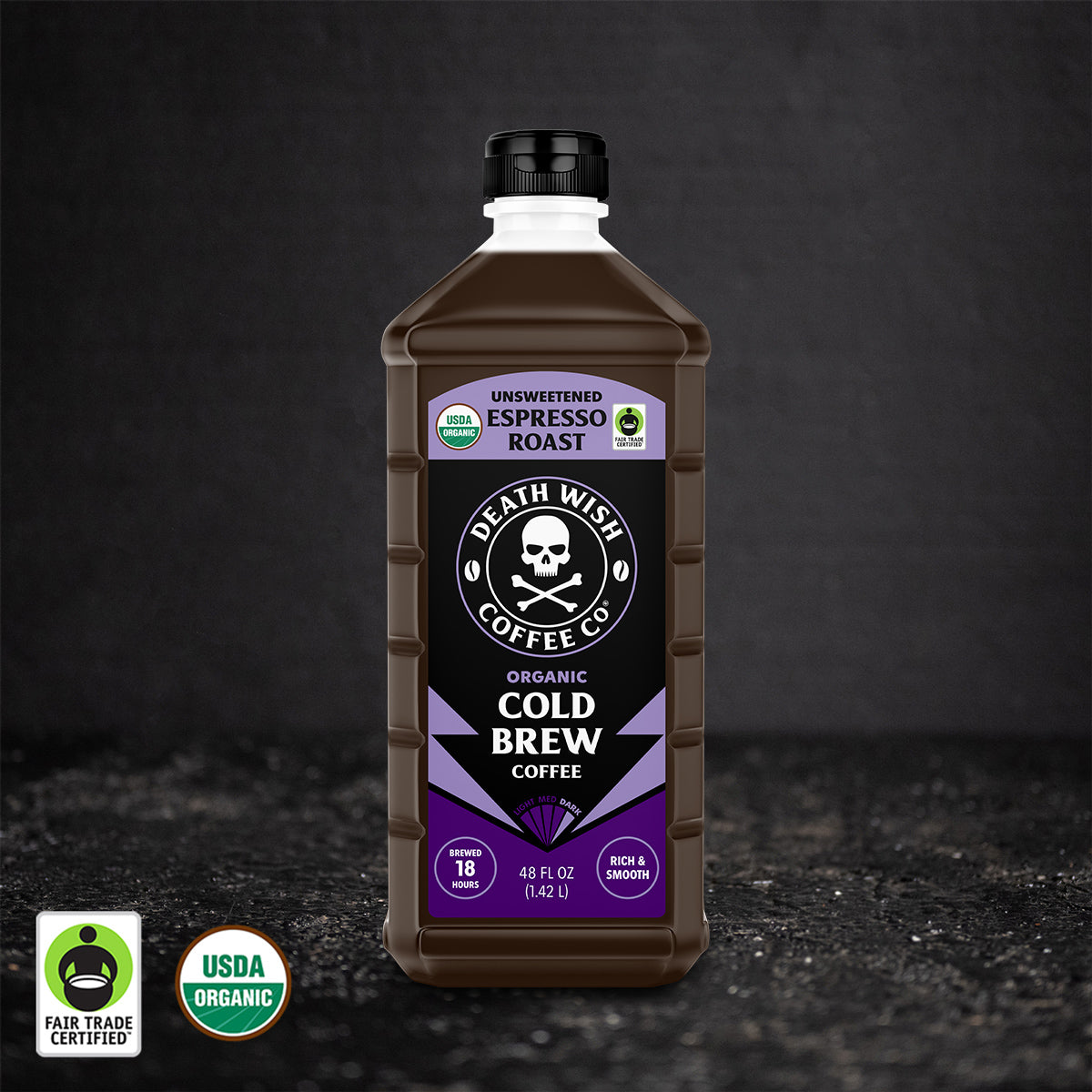 Death Wish Coffee Espresso Roast, Cold Brew Coffee, Unsweetened.
