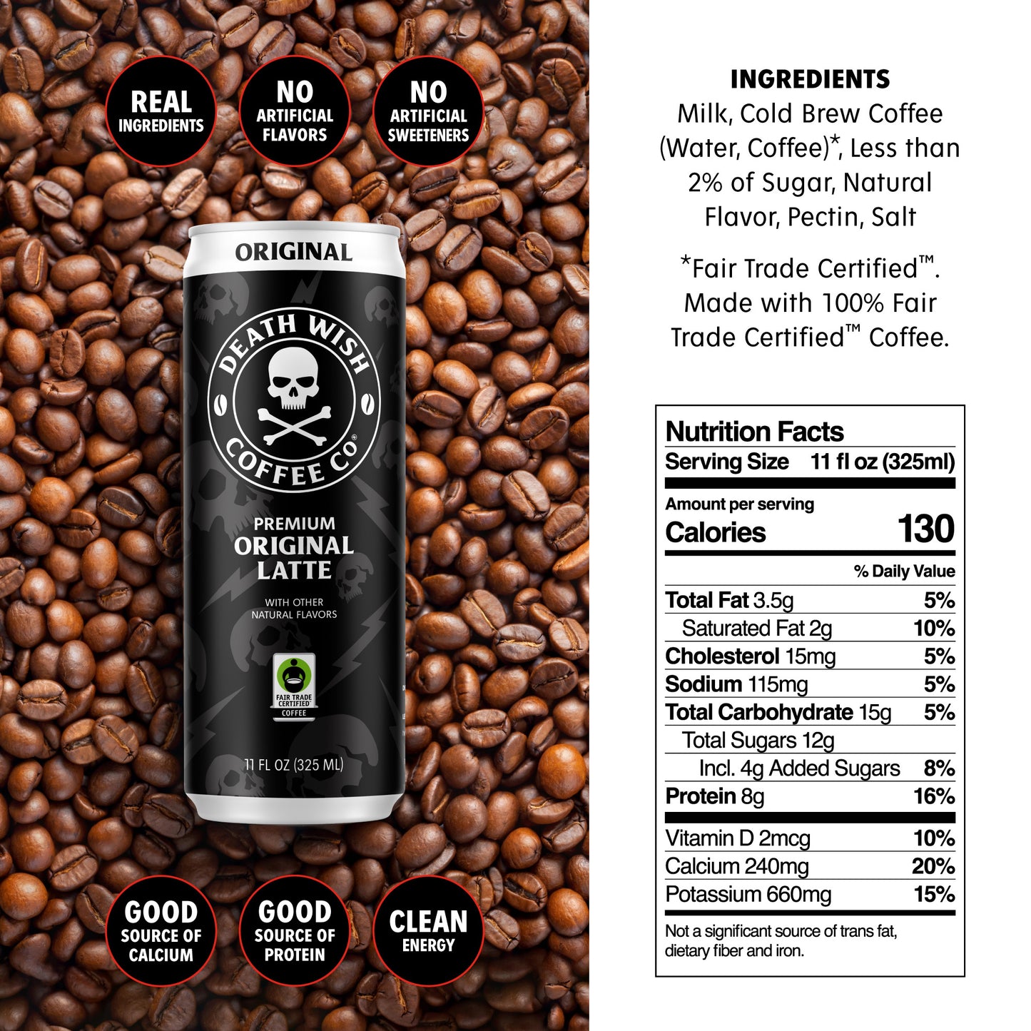 Death Wish Coffee Original Latte Ingredients and Nutrition Facts.