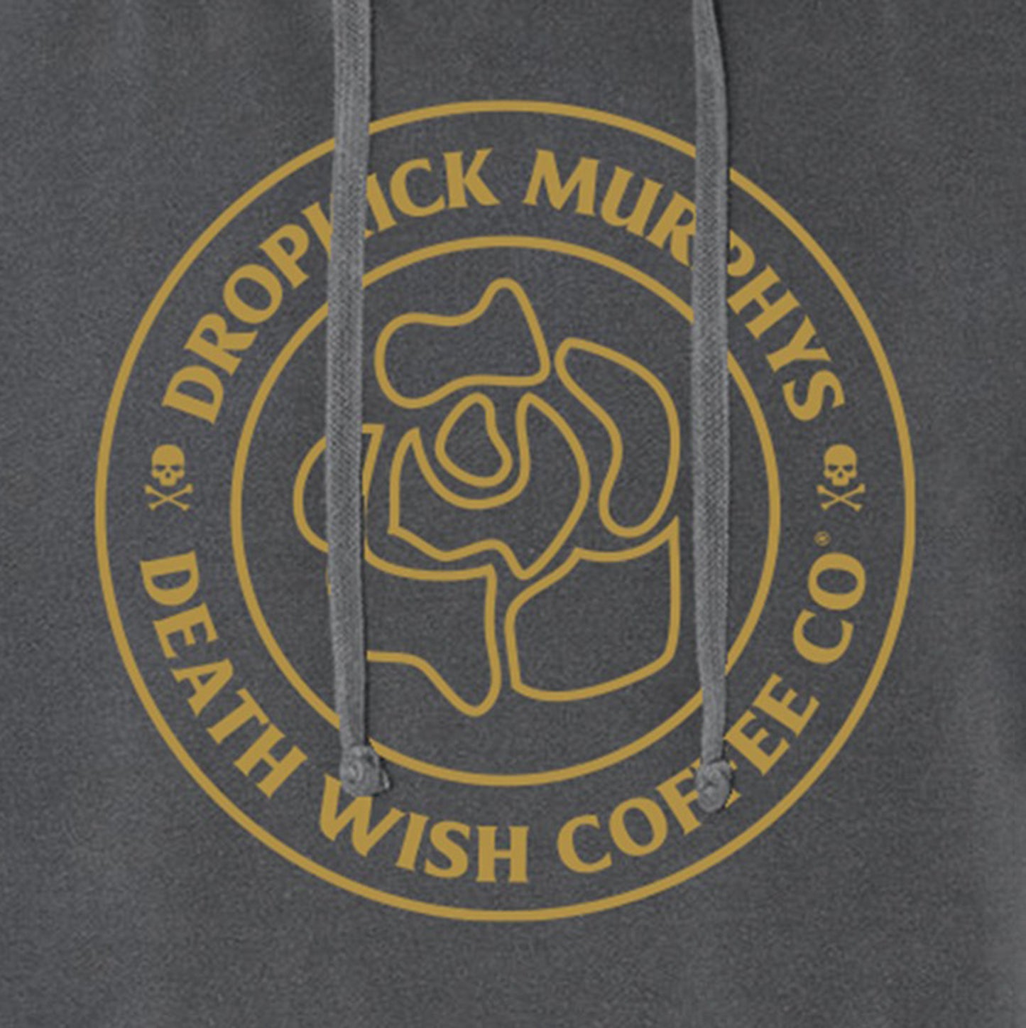 A close up of the front of the Death Wish Coffee For The People Hoodie.
