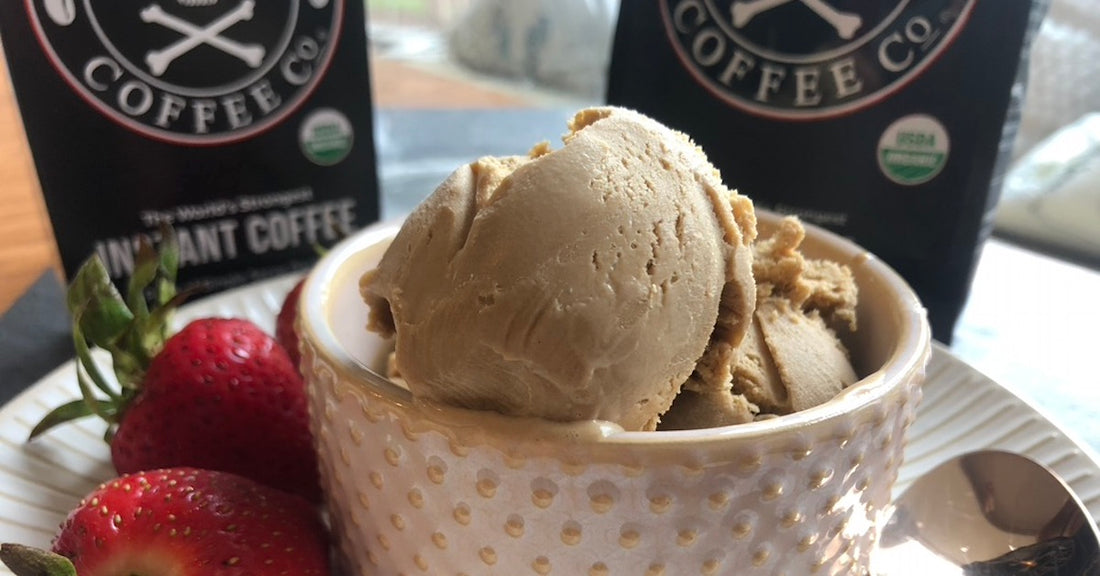 A bowl of coffee ice cream made from Death Wish Coffee grinds