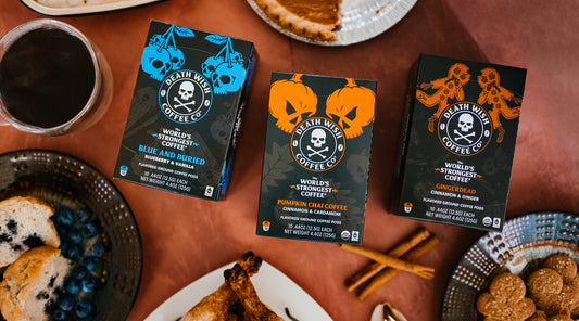 Death Wish Coffee Dessert Variety Pack with spread of foods.