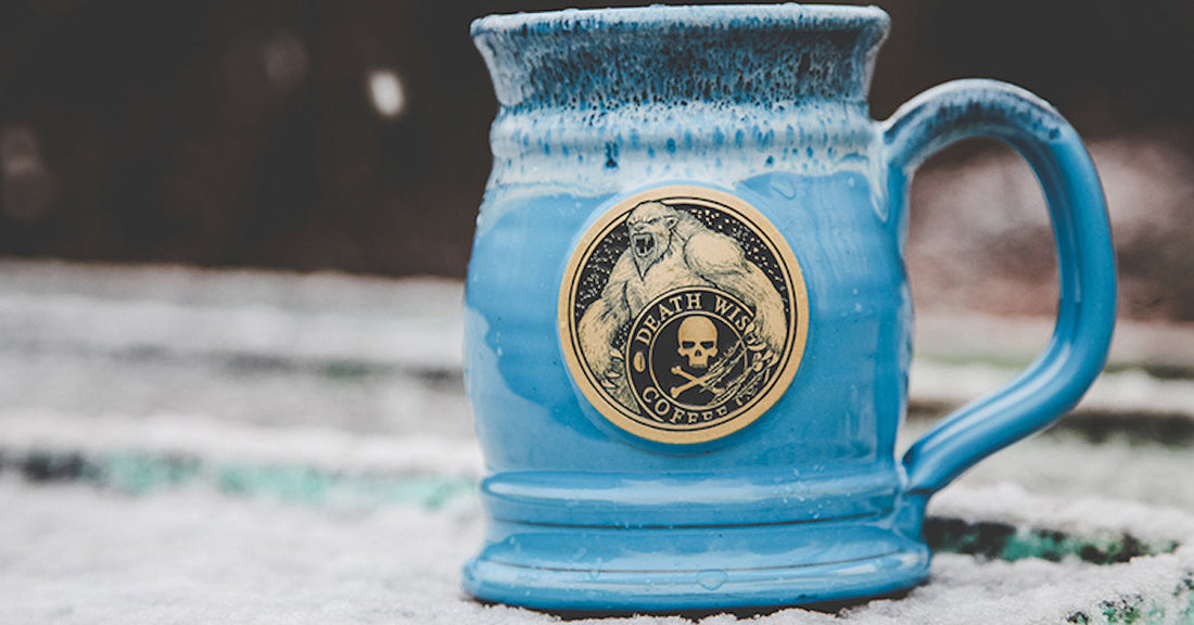 The Death Wish Coffee Yeti Mug, handcrafted by Deneen Pottery.