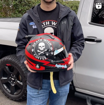 Anthony Alfredo reveals his helmet for the 2024 Daytona 500 qualifying races.
