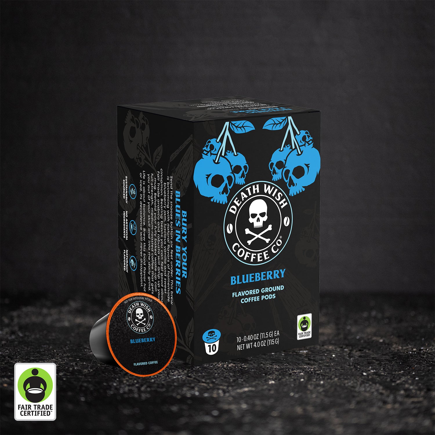 Death Wish Coffee Blueberry Flavored Single-Serve Pods - 10 Count.