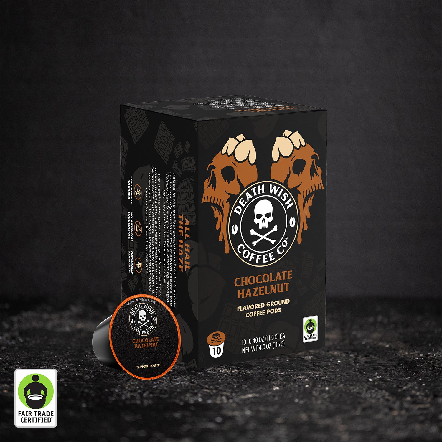 Death Wish Coffee Chocolate Hazelnut Flavored Single-Serve Coffee Pods - 10 Count Box.