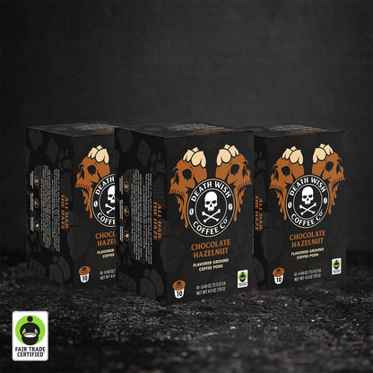 Death Wish Coffee Chocolate Hazelnut Flavored Single-Serve Coffee Pods - 30 Count.