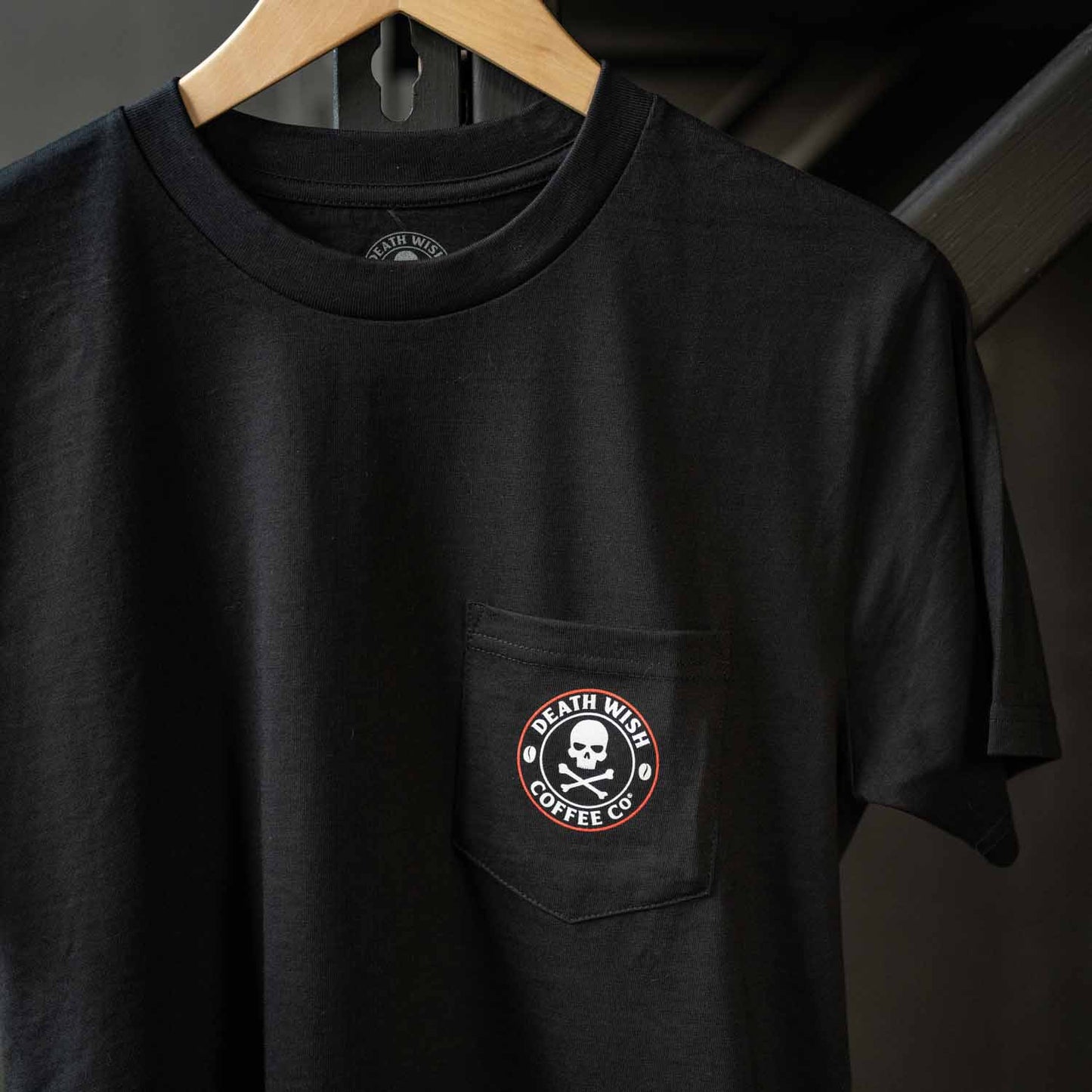 Death Wish Coffee Classic Pocket Tee - Front Detail.