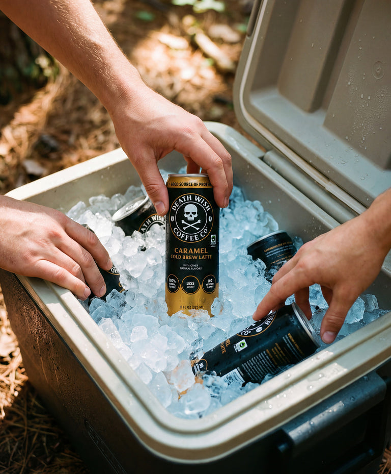 Cool off with Death Wish Coffee Cold Brew Canned Lattes.