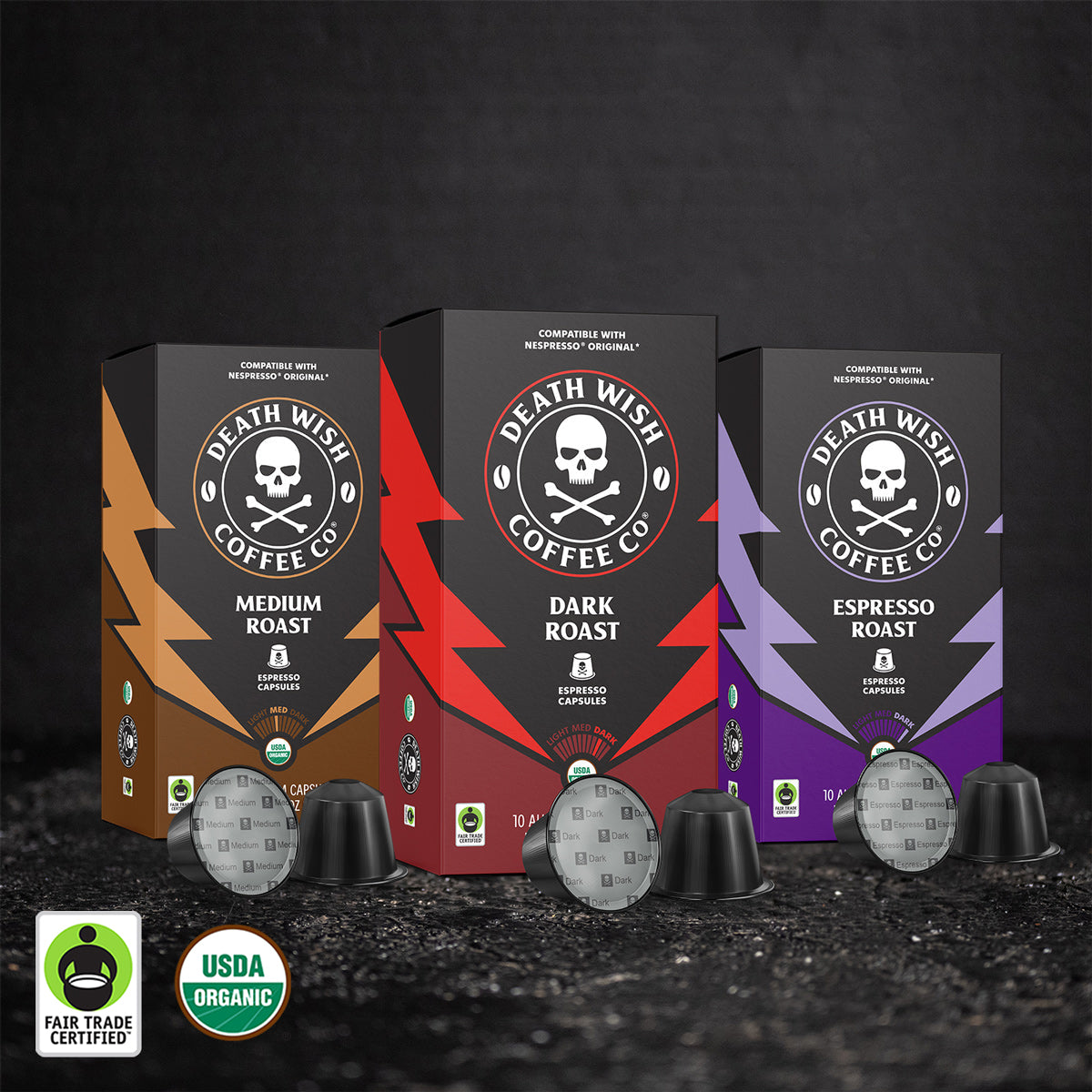 Death Wish Coffee Triple Threat Espresso Capsule Bundle.
