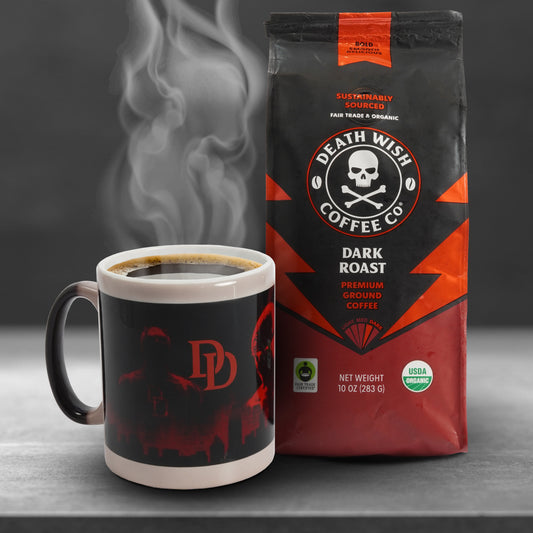 The Rise Again Collector's Box Contents - 10oz Dark Roast Coffee & Heat Reactive Mug