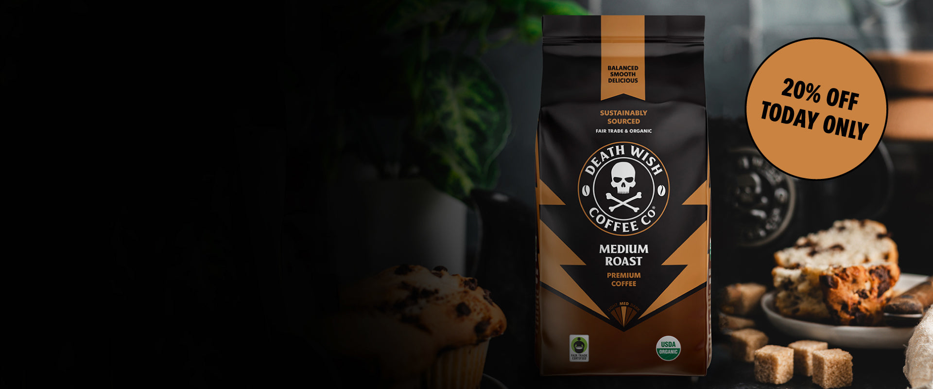 Save 20% Off Medium Roast Death Wish Coffee.
