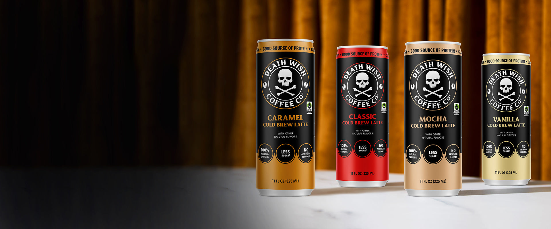 Shop Death Wish Coffee Cold Brew Lattes.