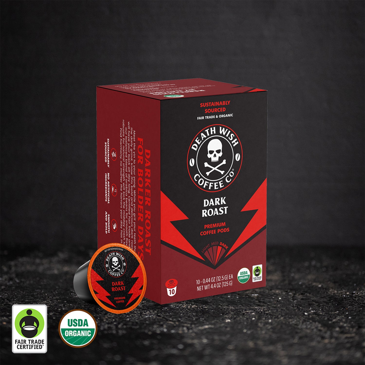 Death Wish Coffee - 10 Count Dark Roast Single-Serve Pods.